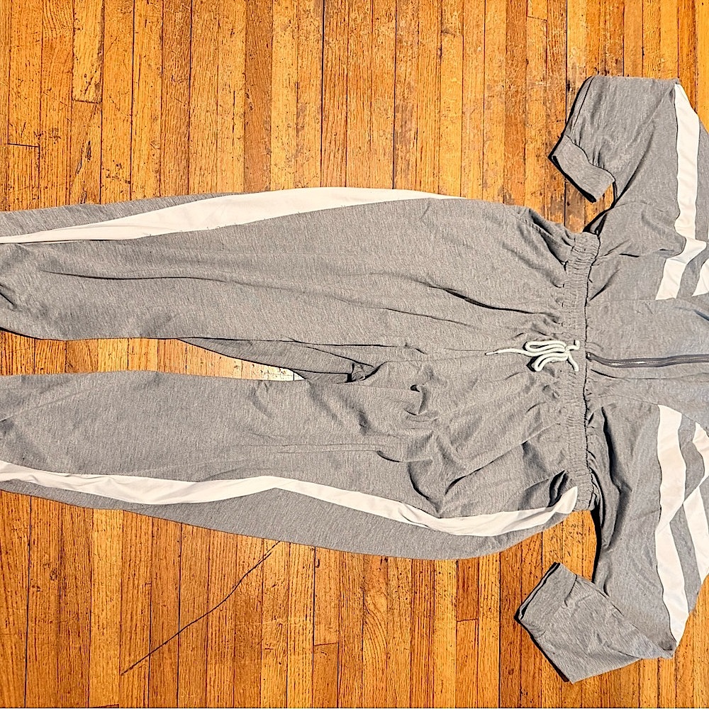 Gray and White Striped Jumpsuit